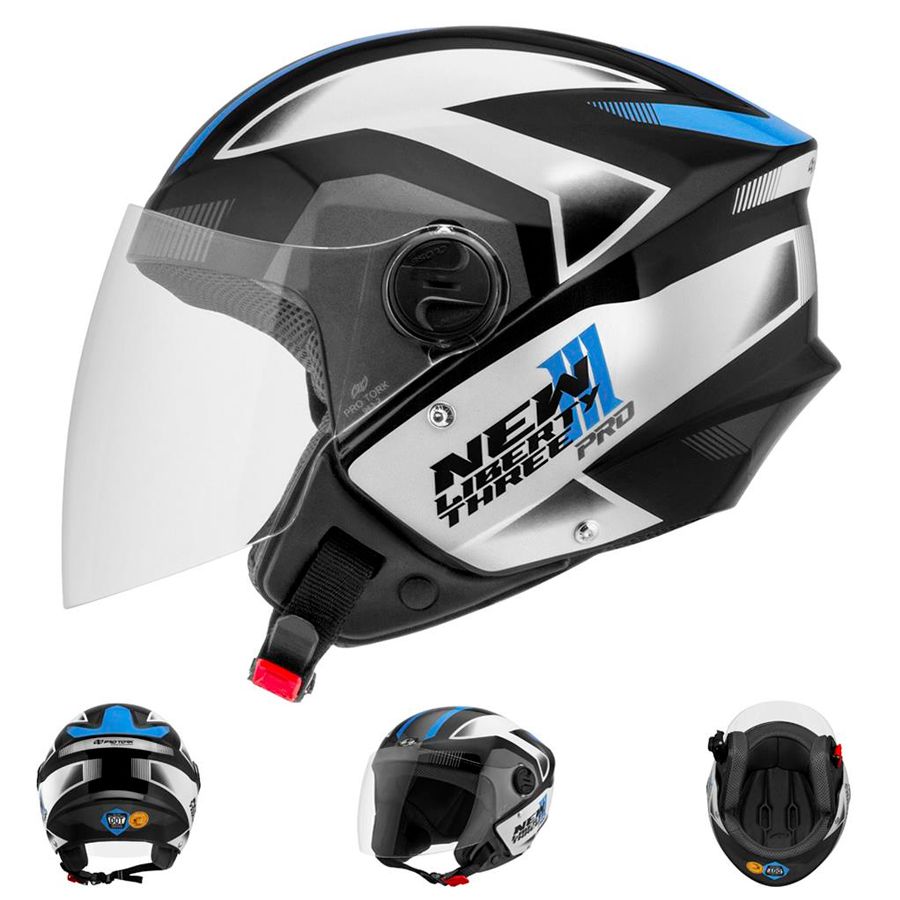 Capacete New Liberty Three Pro - Preto / Azul Brilhante (58) - LM