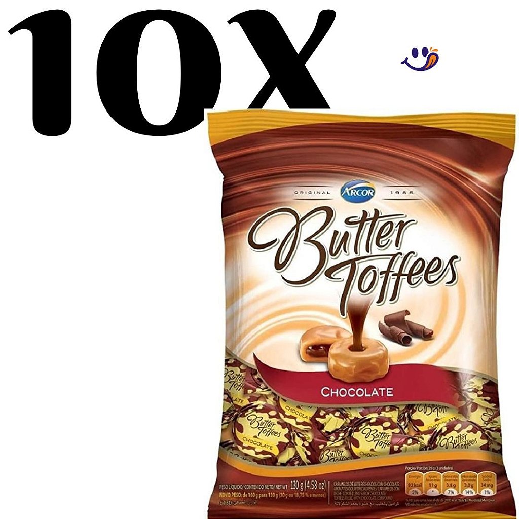 Kit 10 Bala BUTTER TOFFEES CHOCOLATE - pct. 500g - Santa Cruz
