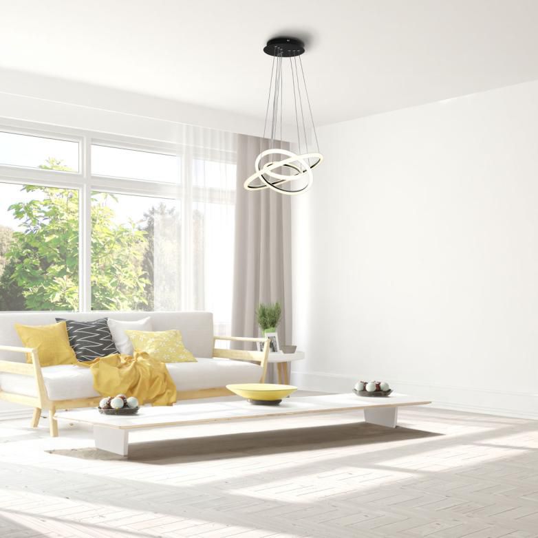 Lustre Pendente Space Orbital Triple Preto 49W 3K 40Cm Llumm
