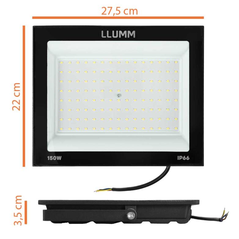 Refletor Led Preto Fit 150W Bivolt Luz Branca 6500k Llumm