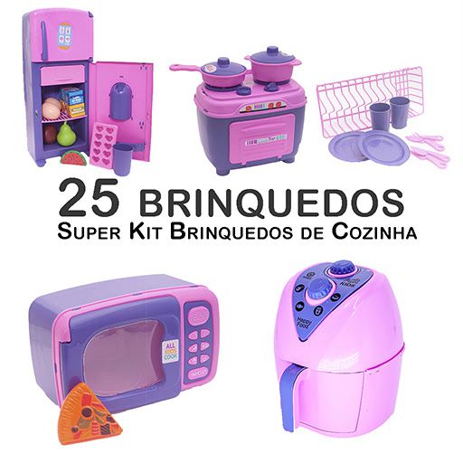 Kit Infantil Cozinha Geladeira Fogão Microondas Panela 25p - Click Compras  Na Internet®