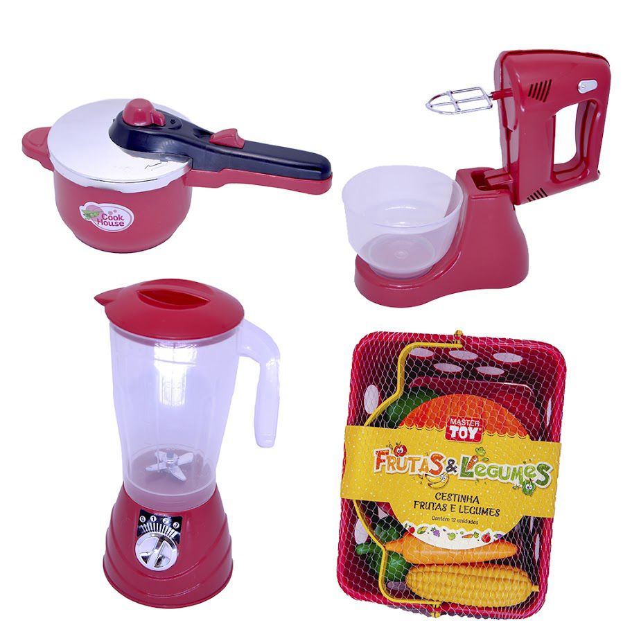 Cozinha Infantil Menino Eletro Panela Comida Brinquedo 10pç