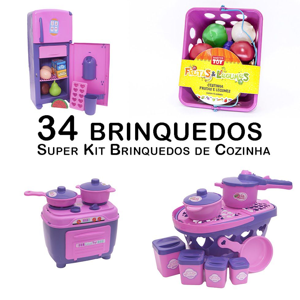 Kit Cozinha Infantil Jogo de Panelinhas Comidinha e Acessórios Brinquedo  Menina