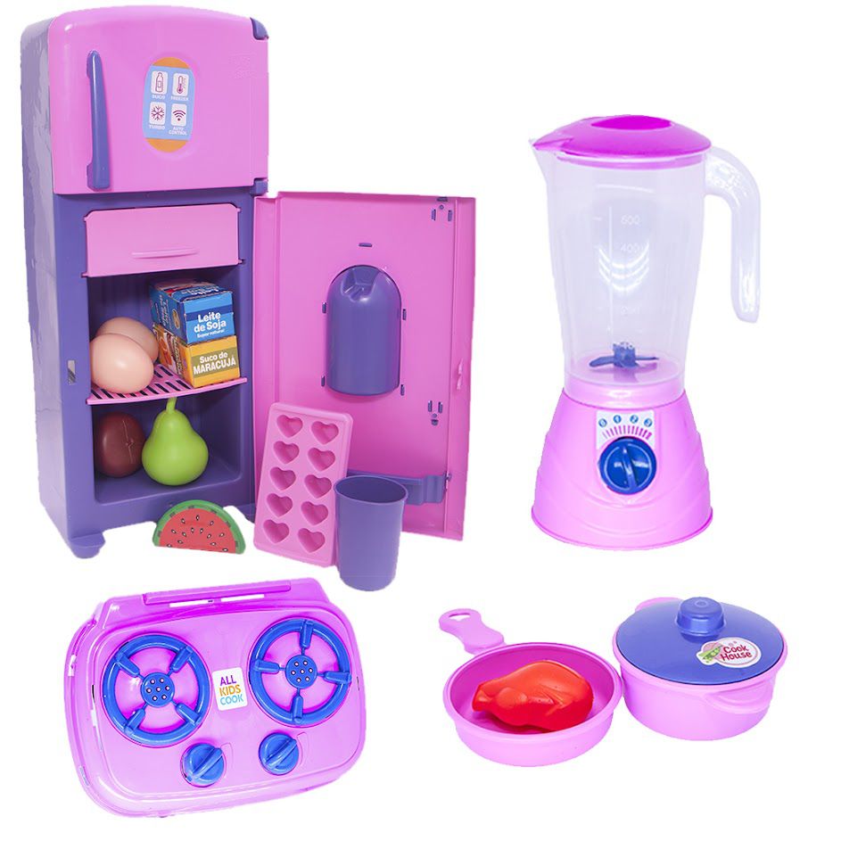 Brinquedo Cozinha Menina Geladeira Liquidificador Fogão 15p - Click Compras  Na Internet®