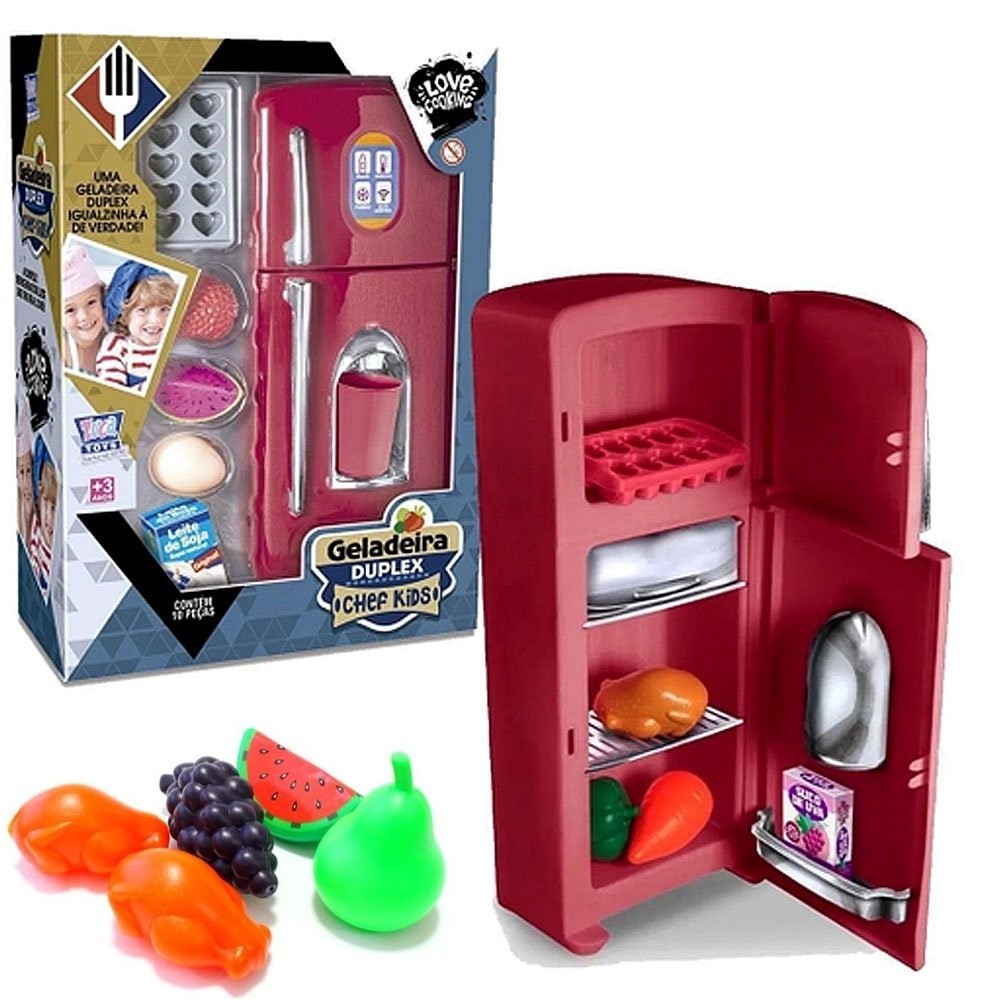 Brinquedo Cozinha Geladeira Grande Vermelha com Acessorios - Click Compras  Na Internet®