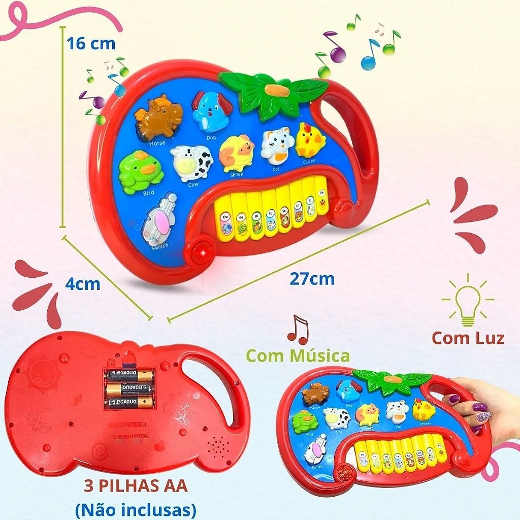 Piano Infantil Teclado Musical Com Luz & Som De Animais no Shoptime