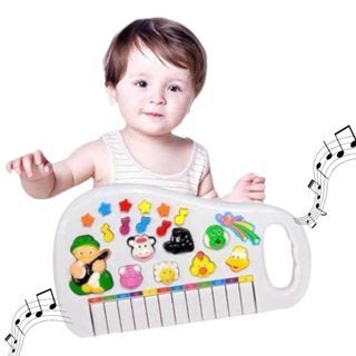 Teclado piano musical infantil fazendinha colorida com luz wellmix