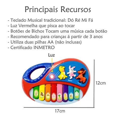 Piano Infantil Teclado Musical Com Sons De Bichinhos Bichos