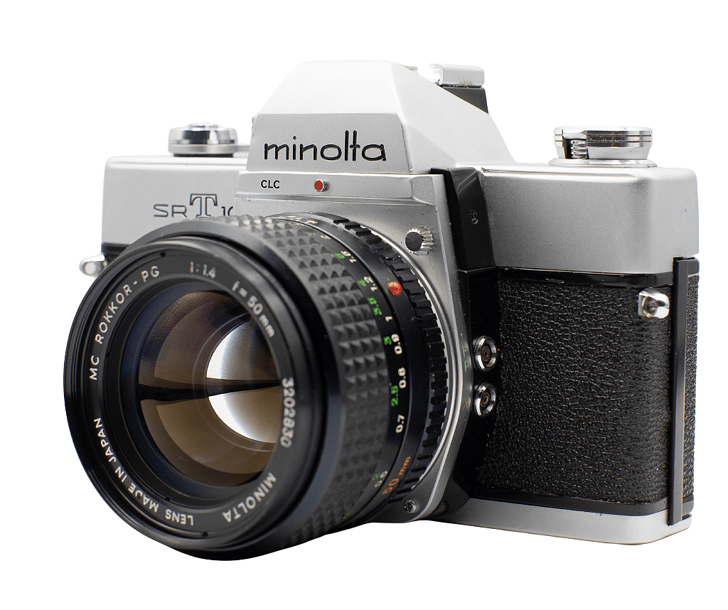 Câmera 35mm - Minolta SRT 101 + Lente 50mm f/1.4 + Filme + Case