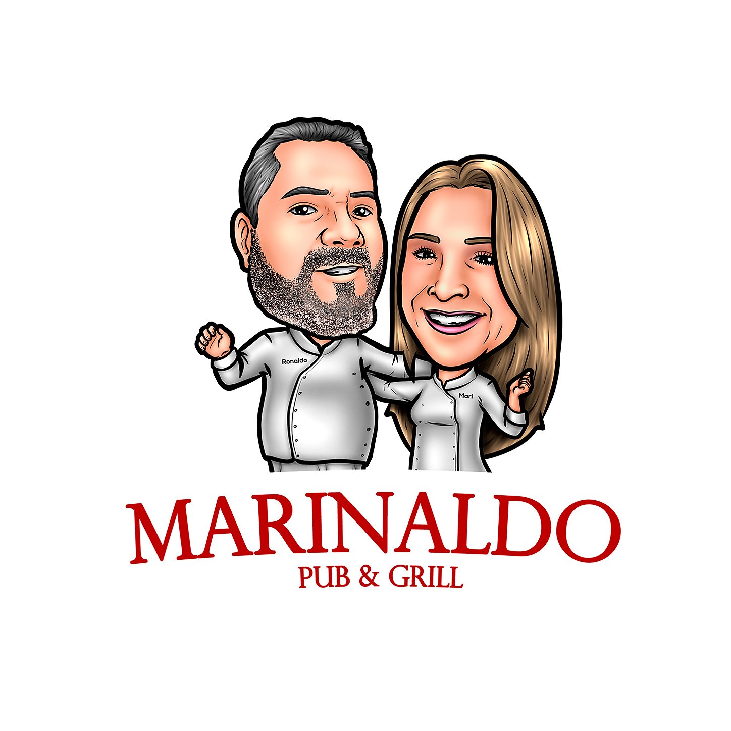 caricatura-casal-mascotes-empresa-cozinheiros-restaurante-grill