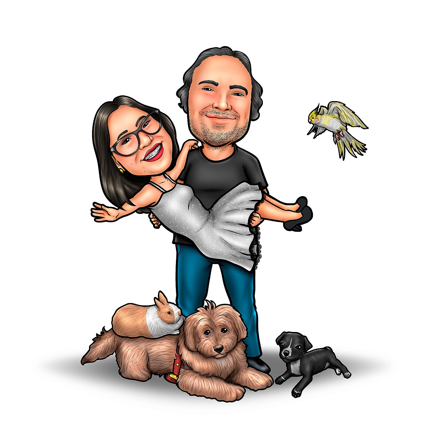 caricatura-casal-pets-convite-casamento