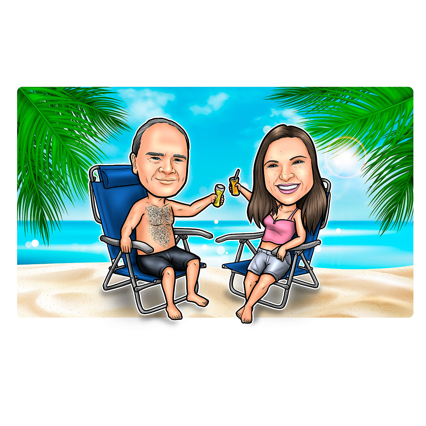 caricatura-casal-praia-ferias