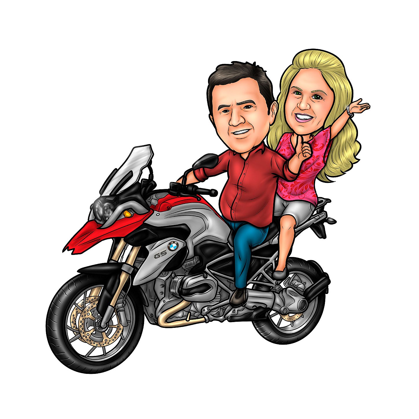 caricatura-casal-moto-bmw-gs