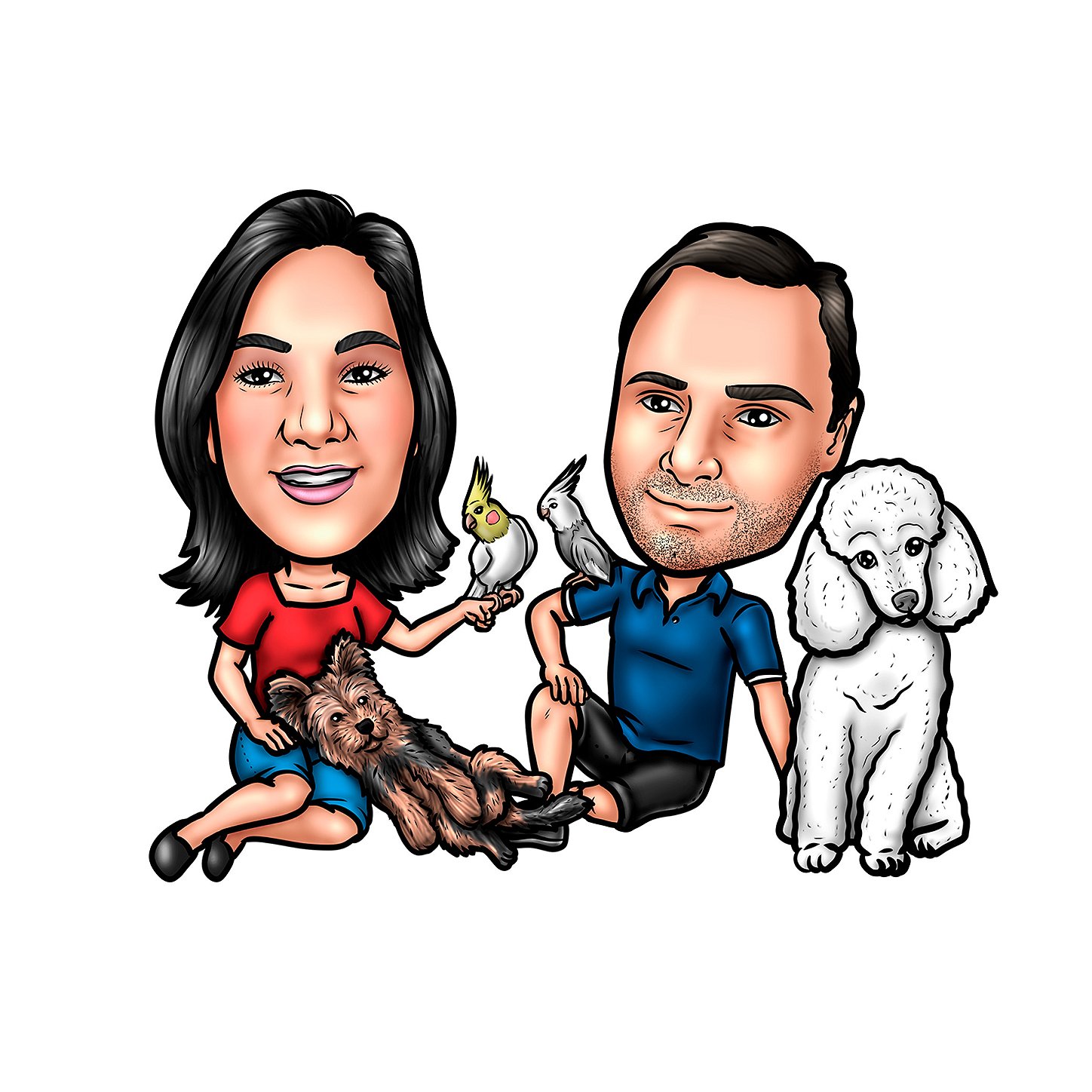 caricatura-familia-com-pets
