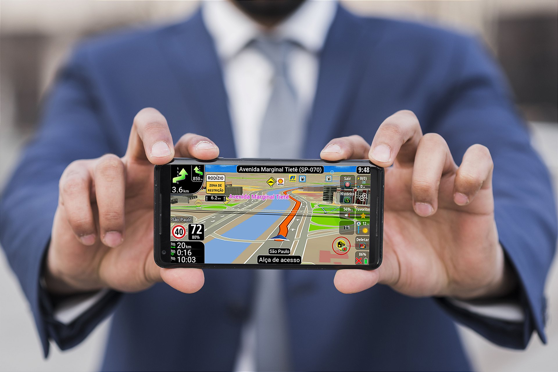 Exemplo de navegação 3D e 2D realista no iGO