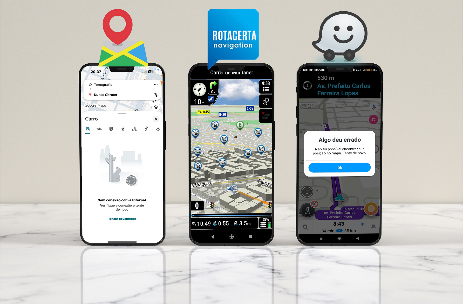 Comparativo Google Maps, Waze e iGO lado a lado
