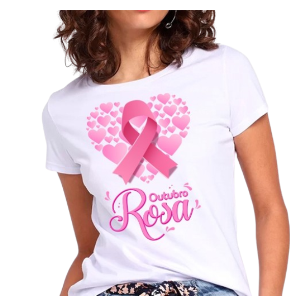 Camiseta/blusa Outubro rosa Branca Nave Dando vida aos seus
