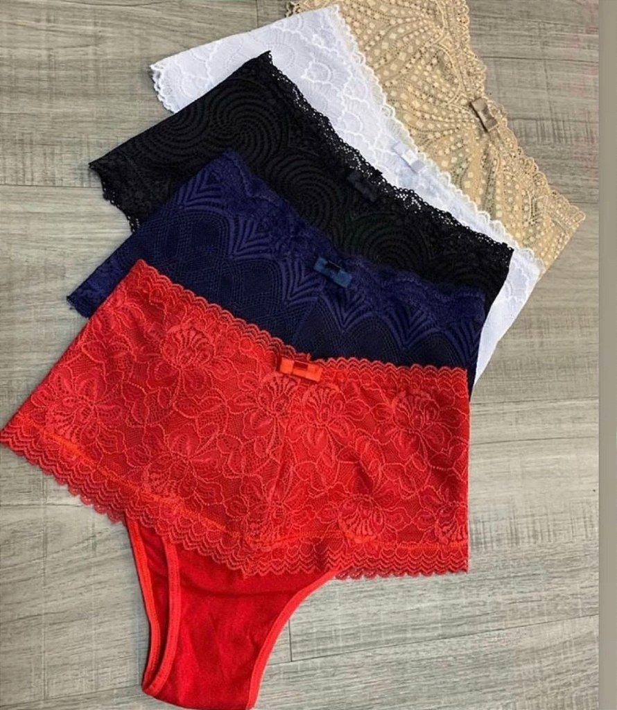Calcinha Com Pala Alta Na Cintura, Com Detalhes Em Renda Na Frente E Fio  Atrás Em Renda - Laniclê Lingerie
