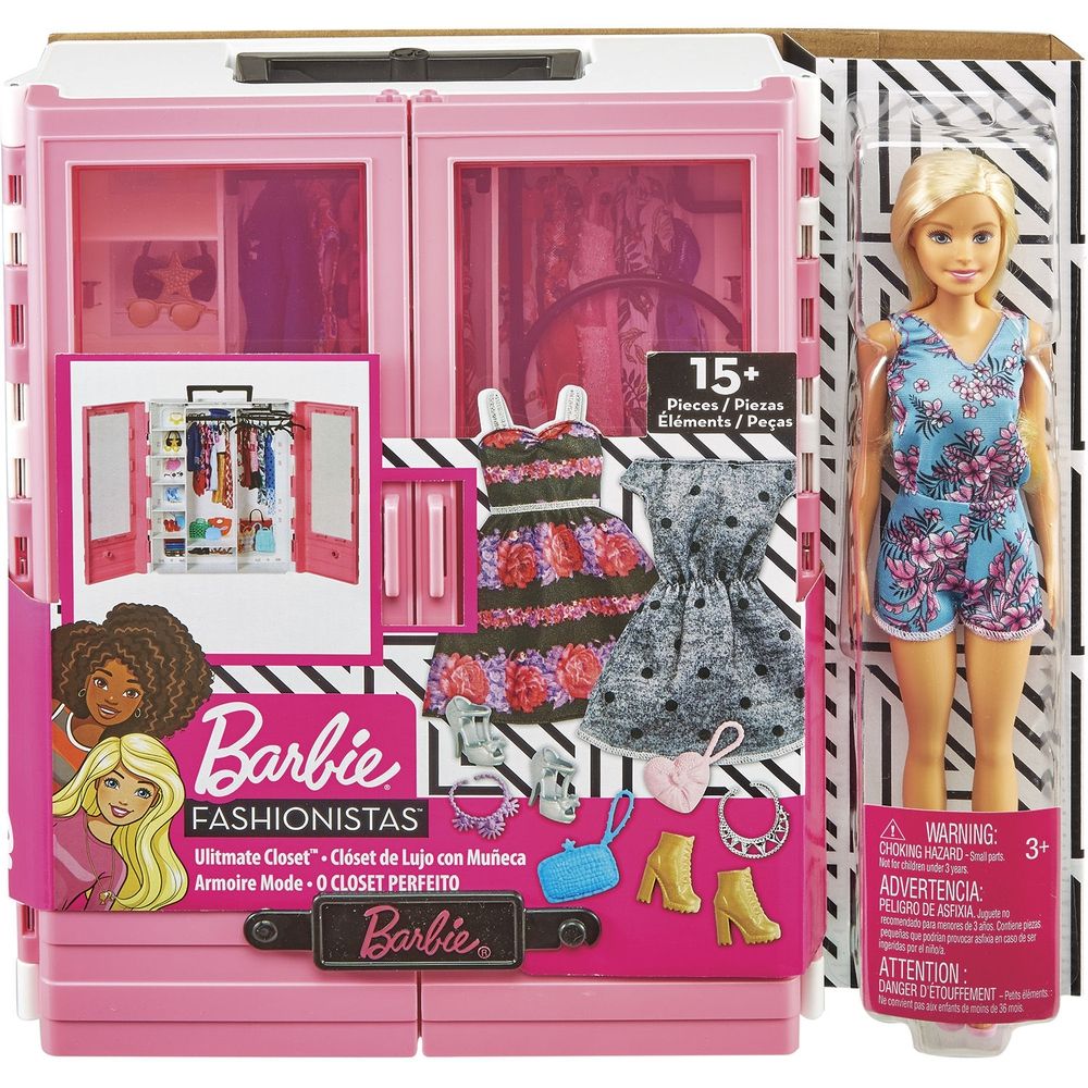 Conjunto Closet Armário De Luxo Da Boneca Menina Loira Barbie - Acompanha  Roupas Roupinhas E Acessórios - Mattel Brinquedos