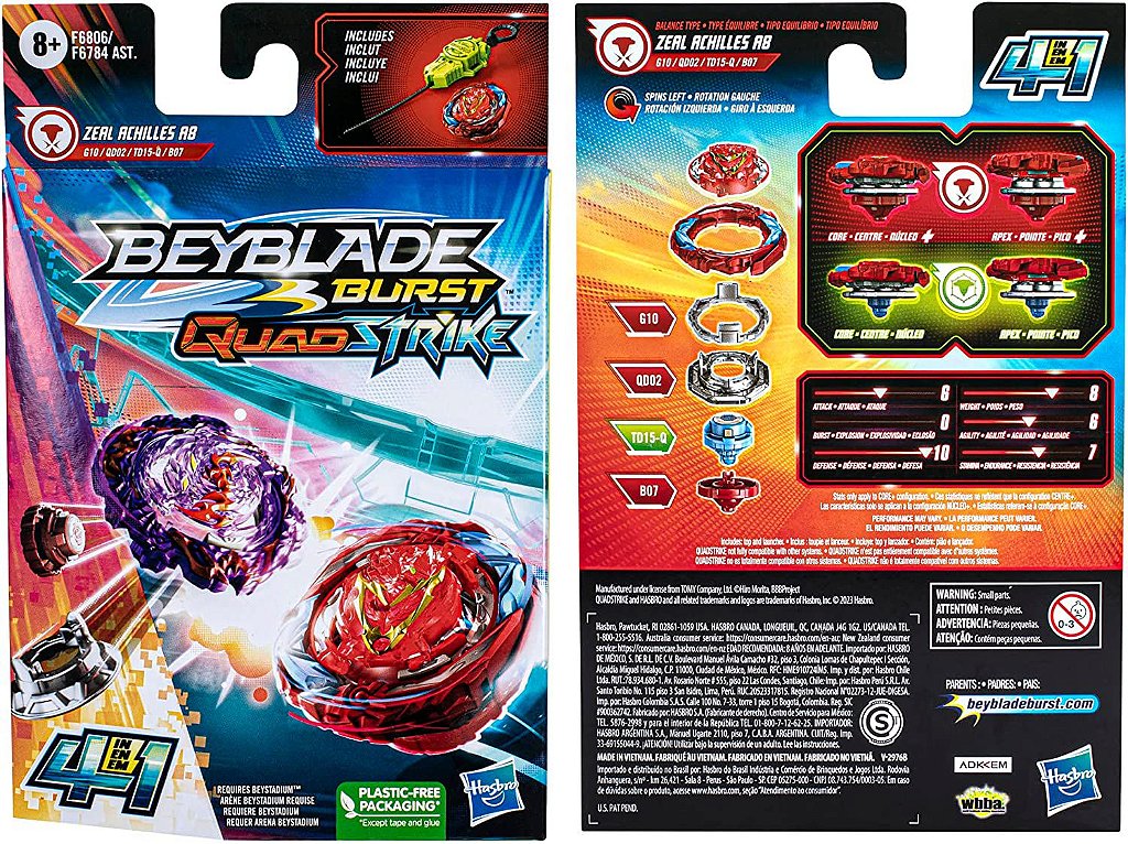 Beyblade Burst Turbo Slingshock - Kit inicial com pião Z Achilles A4 e  lançador - Beyblade