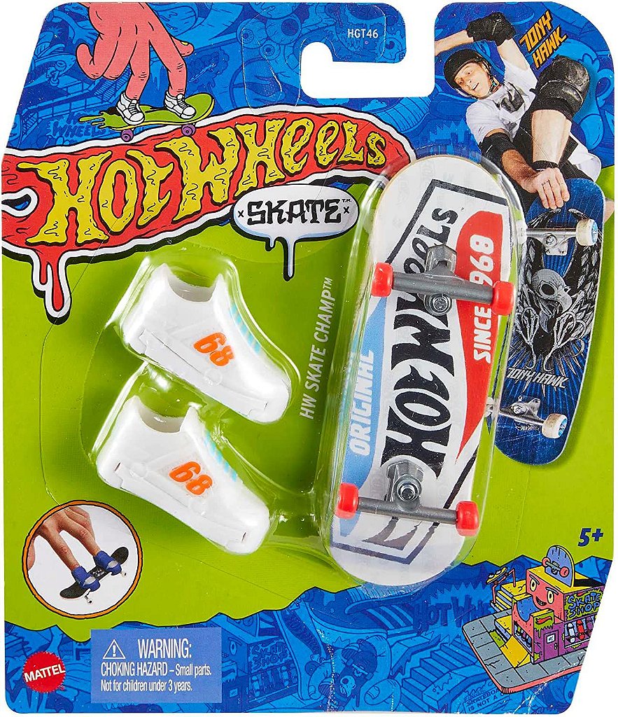 Hot Wheels Skate de Dedo c/ Tênis - Tony Hawk - Mattel