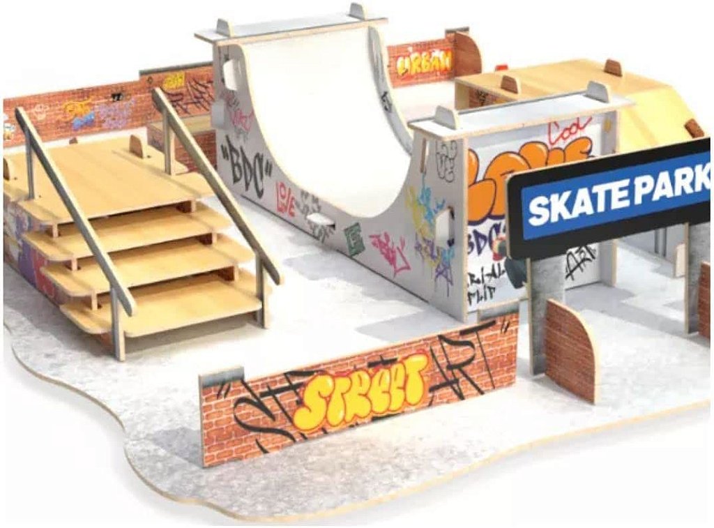 Rampa Funbox - Skate Park de Dedo - Com Suporte em Madeira - 3836