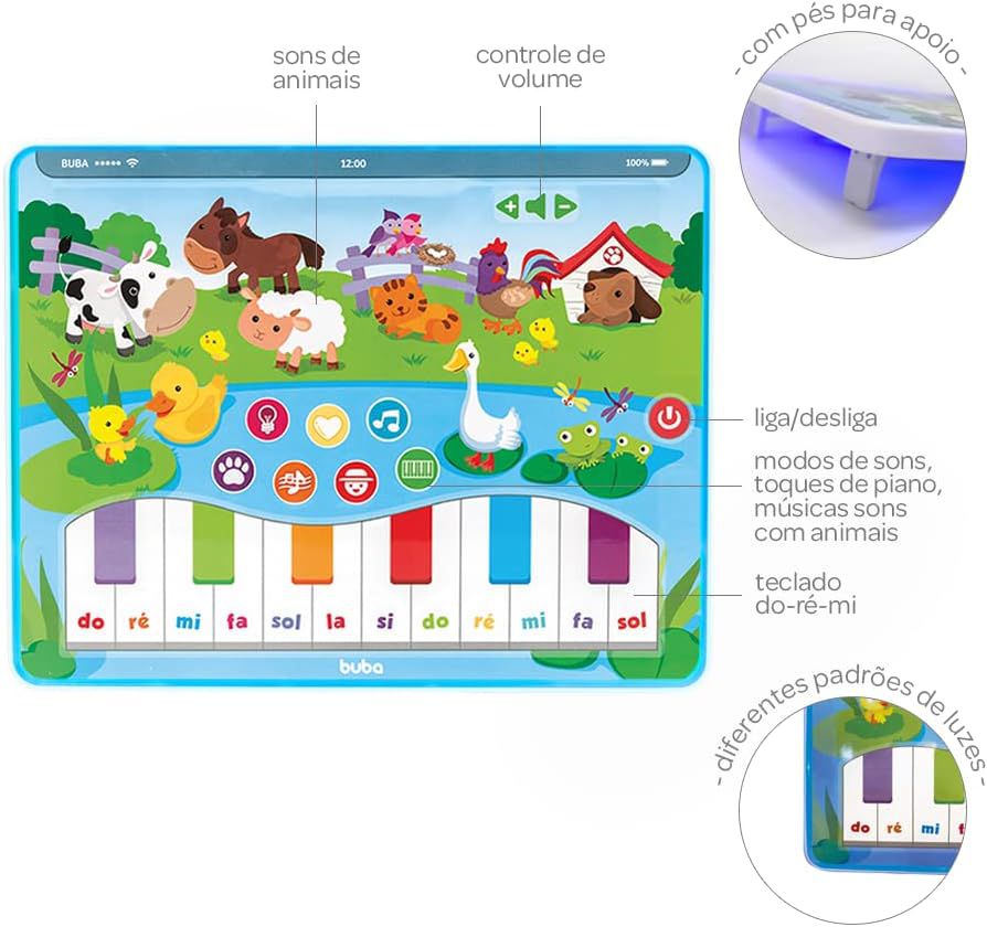 TECLADO PIANO GIRAFA MUSICAL INFANTIL SOM DE ANIMAIS 24 TECLAS