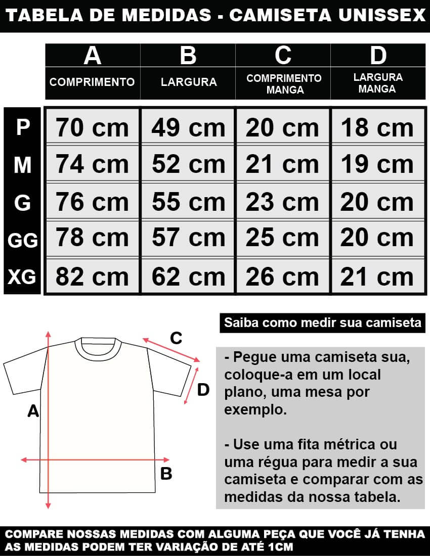 Tabela de Medidas Camisetas Blitzart