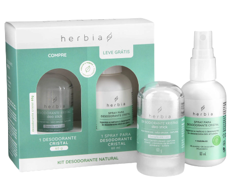 Herbia Kit c/ Desodorante Cristal + Spray Antisséptico - Beleza do