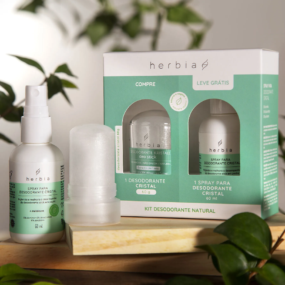 Herbia Kit c/ Desodorante Cristal + Spray Antisséptico - Beleza do