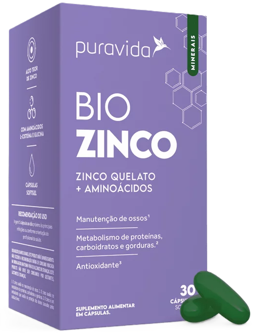 Puravida Bio Zinco Quelato Aminoácidos Suplemento em Cápsulas