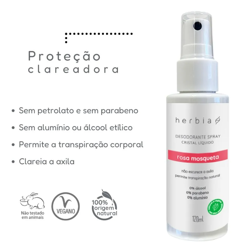 Herbia Desodorante Cristal Líquido Rosa Mosqueta Spray - Beleza do