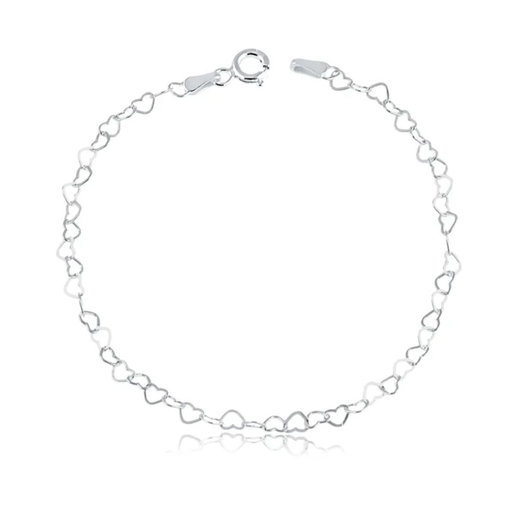 Pulseira elo corações prata 925