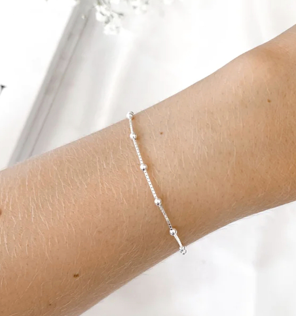 Pulseira Bolinhas Corrente Veneziana V15 Prata 925