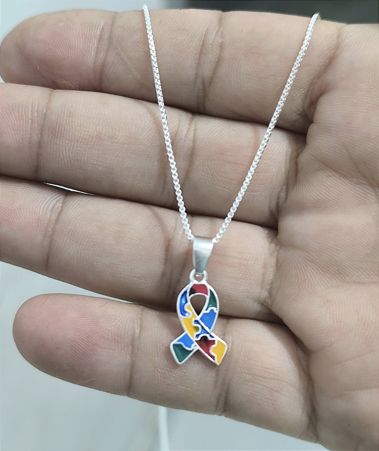 Colar Laço Autismo Prata 925