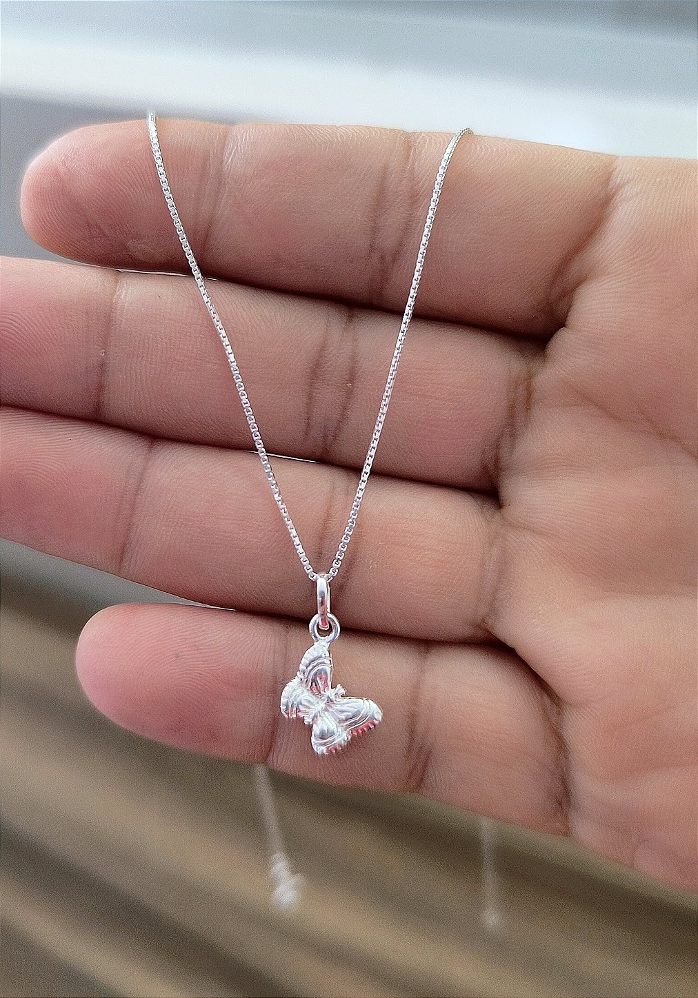 Colar Prata 925 com Pingente Borboleta
