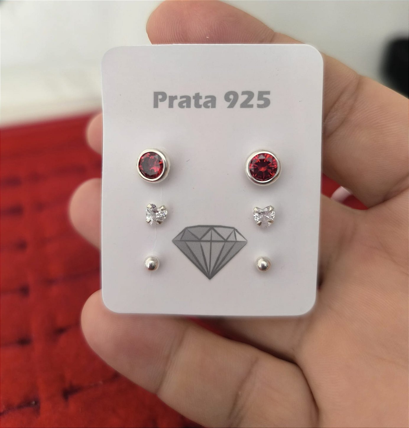 Trio brinco colorido prata 925