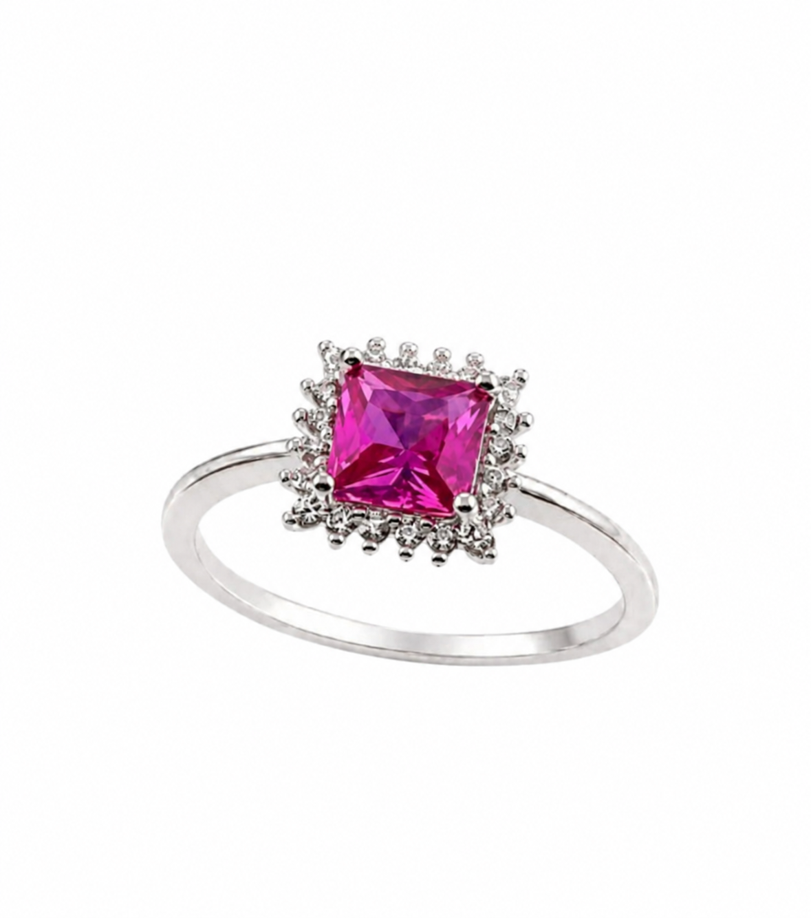Anel Zircônia Quadrada Rosa Pink Prata 925