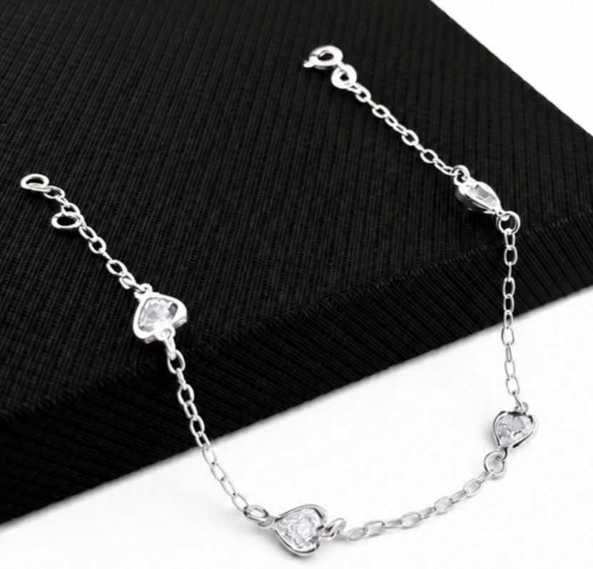 Pulseira Ponto Luz Coração Cristal 19cm