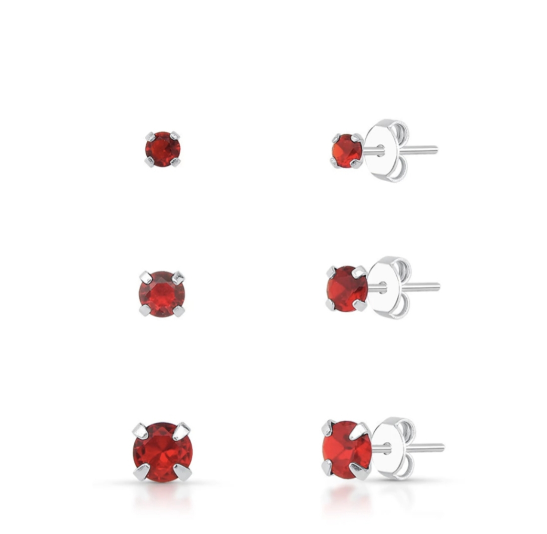 Trio Brinco Ponto Luz Vermelho Prata