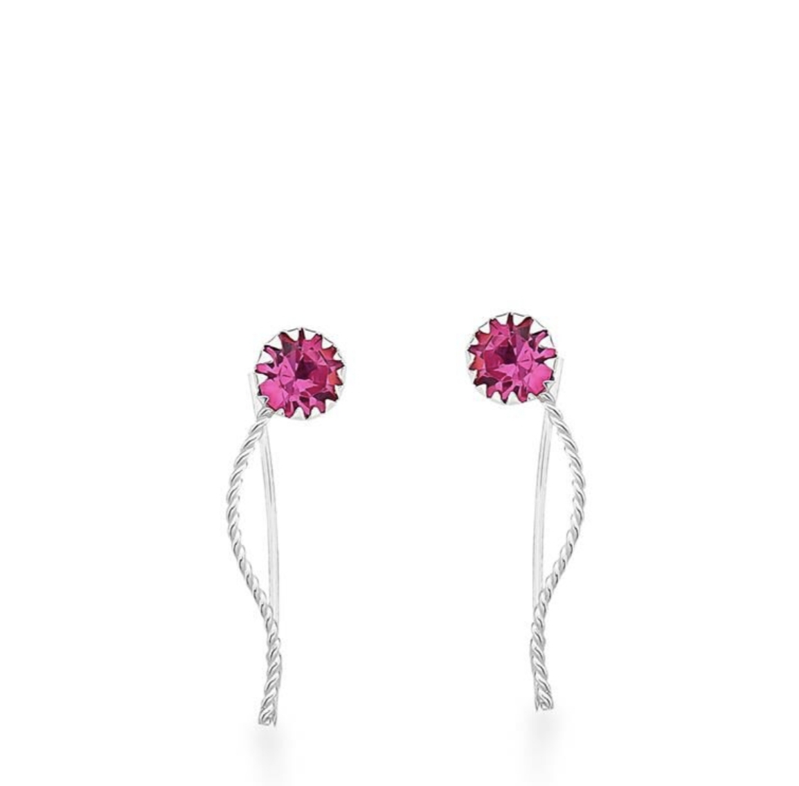 Brinco Ear Cuff Fio Torcido com Pedra Rosa