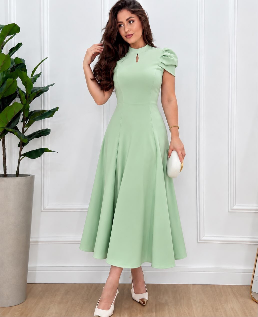 Vestido Evasê com Manga Princesa