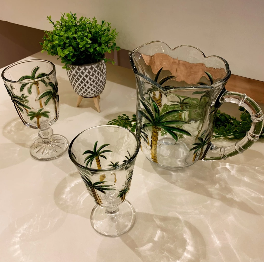 KIT 7 PEÇAS 1 JARRA 1,3l E 6 TAÇAS 240ML PALM HAND PAINTING - LYOR