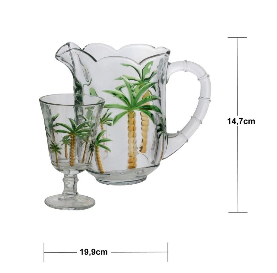 KIT 7 PEÇAS 1 JARRA 1,3l E 6 TAÇAS 240ML PALM HAND PAINTING - LYOR