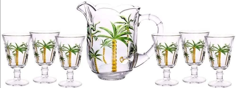 KIT 7 PEÇAS 1 JARRA 1,3l E 6 TAÇAS 240ML PALM HAND PAINTING - LYOR