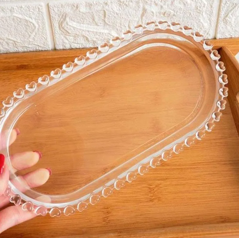 TRAVESSA OVAL DE CRISTAL CORAÇÃO 25x13cm - LYOR
