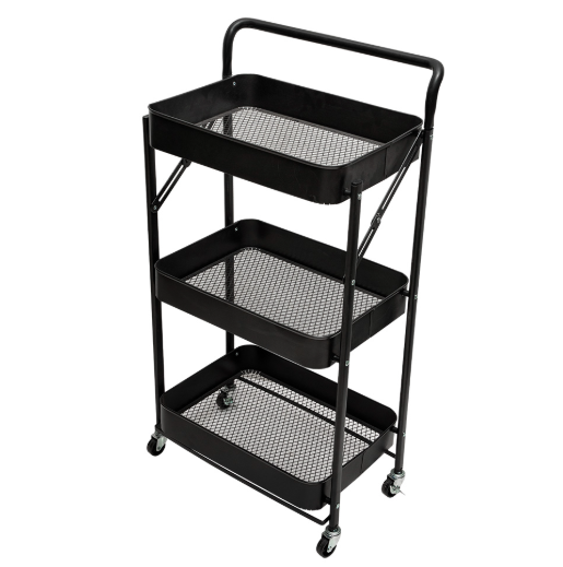 CARRINHO ORGANIZADOR MULTIUSO DE METAL 3 ANDARES COM RODAS PRETO - CLINK