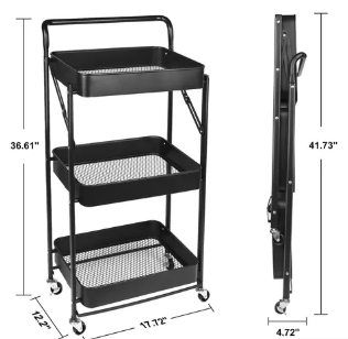 CARRINHO ORGANIZADOR MULTIUSO DE METAL 3 ANDARES COM RODAS PRETO - CLINK
