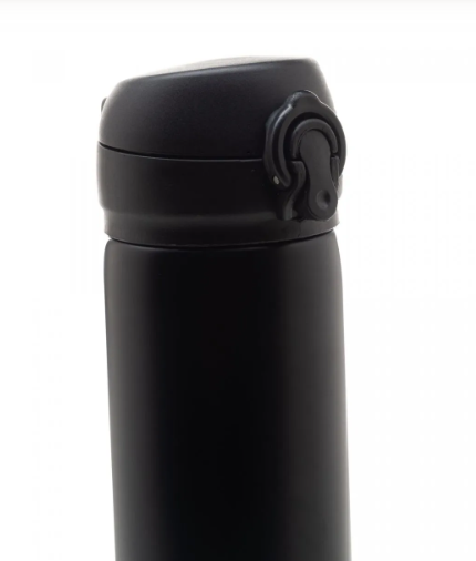 GARRAFA TÉRMICA DUPLA PAREDE DE AÇO INOX COM TAMPA FLIP PRETA 410ML - LYOR
