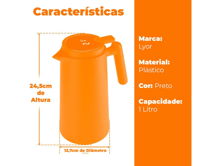 GARRAFA TÉRMICA PARA CAFÉ CABO DE MADEIRA COM TERMÔMETRO DIGITAL 1L - LYOR